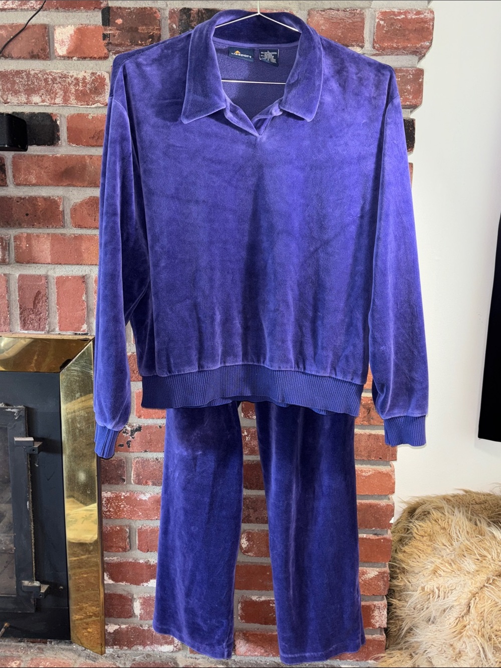 90’s Vintage Lizsport Purple Velour Track Set with Collared Pullover size Large
